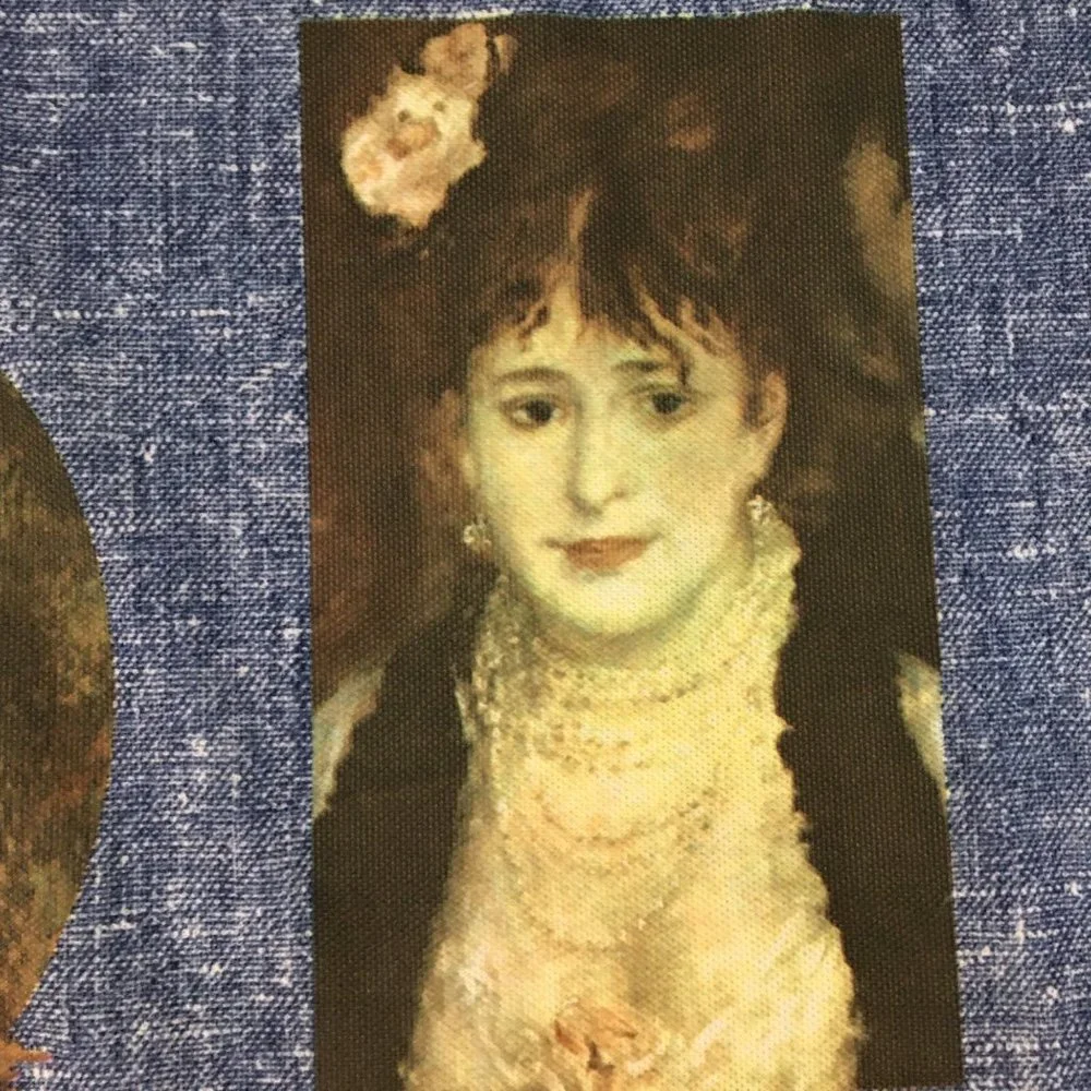 Novelty Material Remnant Denim Blue with Romanticism Renaissance  Portraits